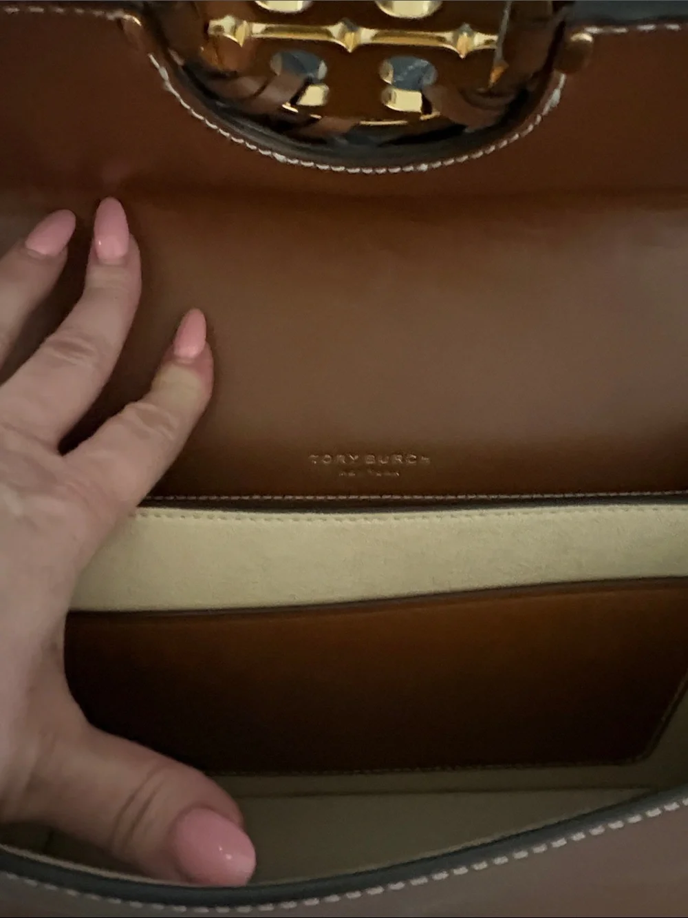 Tory Burch Brown Miller Leather Basketweave Shoulder Bag
